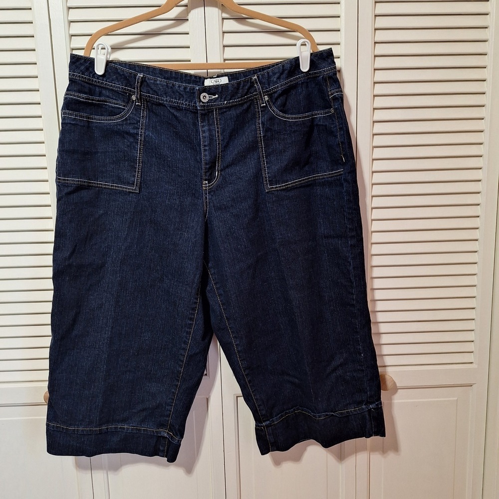 Cato Woman Dark Wash Denim Capris Plus Size 22W Stretch Cropped Jeans Blue